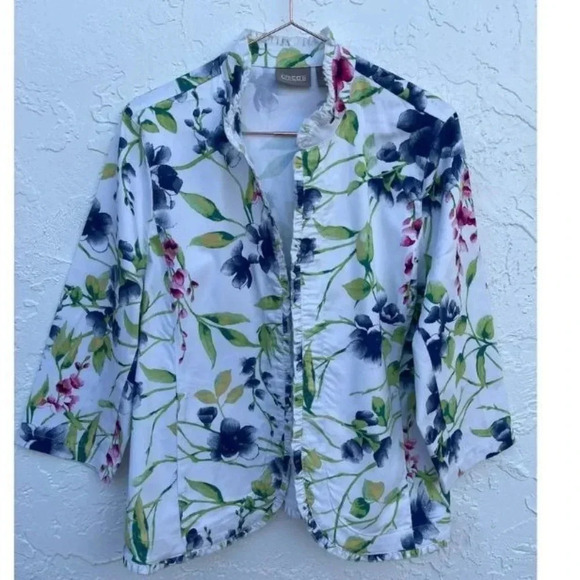 Chicos Womens Long Sleeve Printed Floral Jacket Sz 2 - Picture 2 of 11